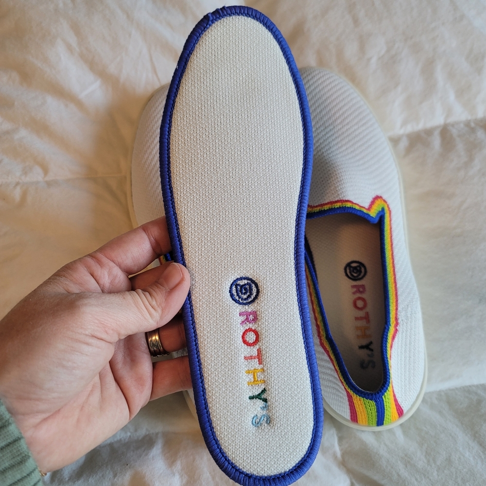Rothy's The Original Slip On Sneaker White Rainbow Slip on Shoes - Picture 6 of 7